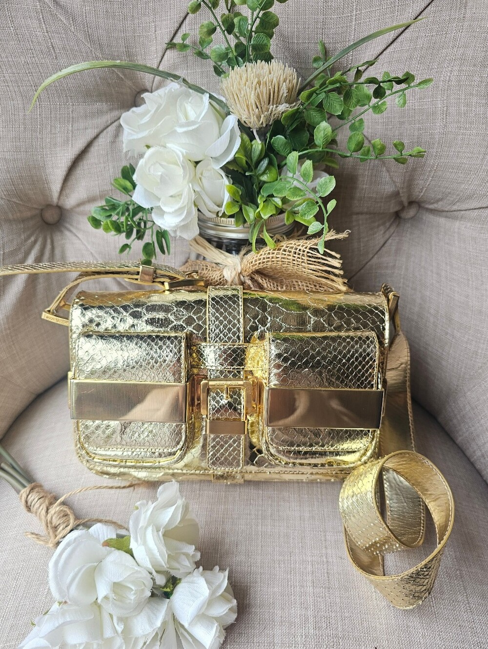 Michael Kors 2007 Runway Collection Genuine Python Beverly Baguette Shoulder Bag